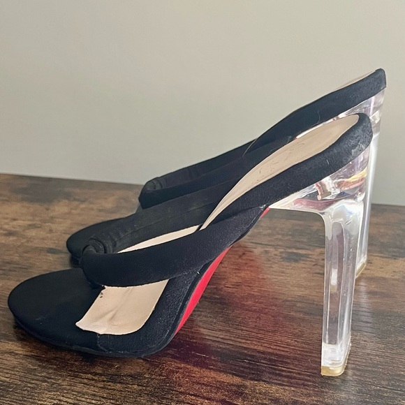 Christian Louboutin Shoes - •SOLD•| Christian Louboutin| Vintage Black Red Bottom Glass 4” Sandals Size 38/8